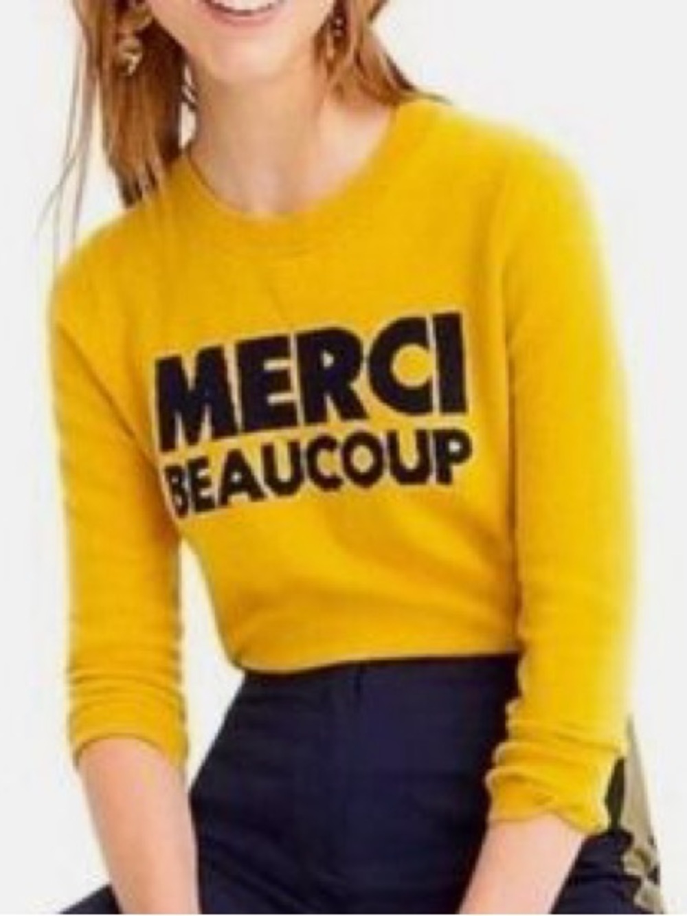 J. Crew Yellow Cashmere Crewneck Sweater Medium Merci Beaucoup Preppy Casual